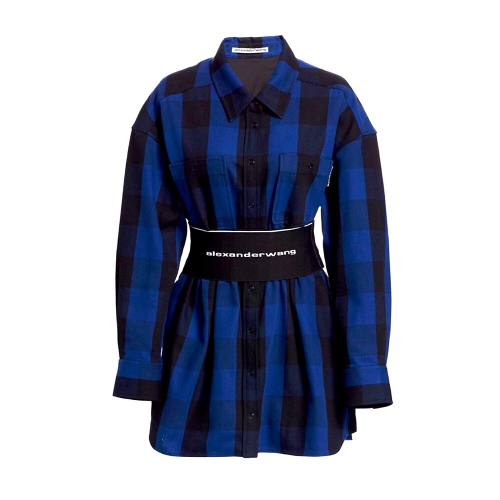 Alexander Wang Logo Elastic Belt Plaid Shirtdress - Picture 3 of 3